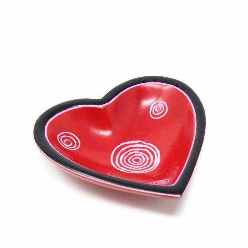 Red Tribal Design Soapstone Heart Bowl