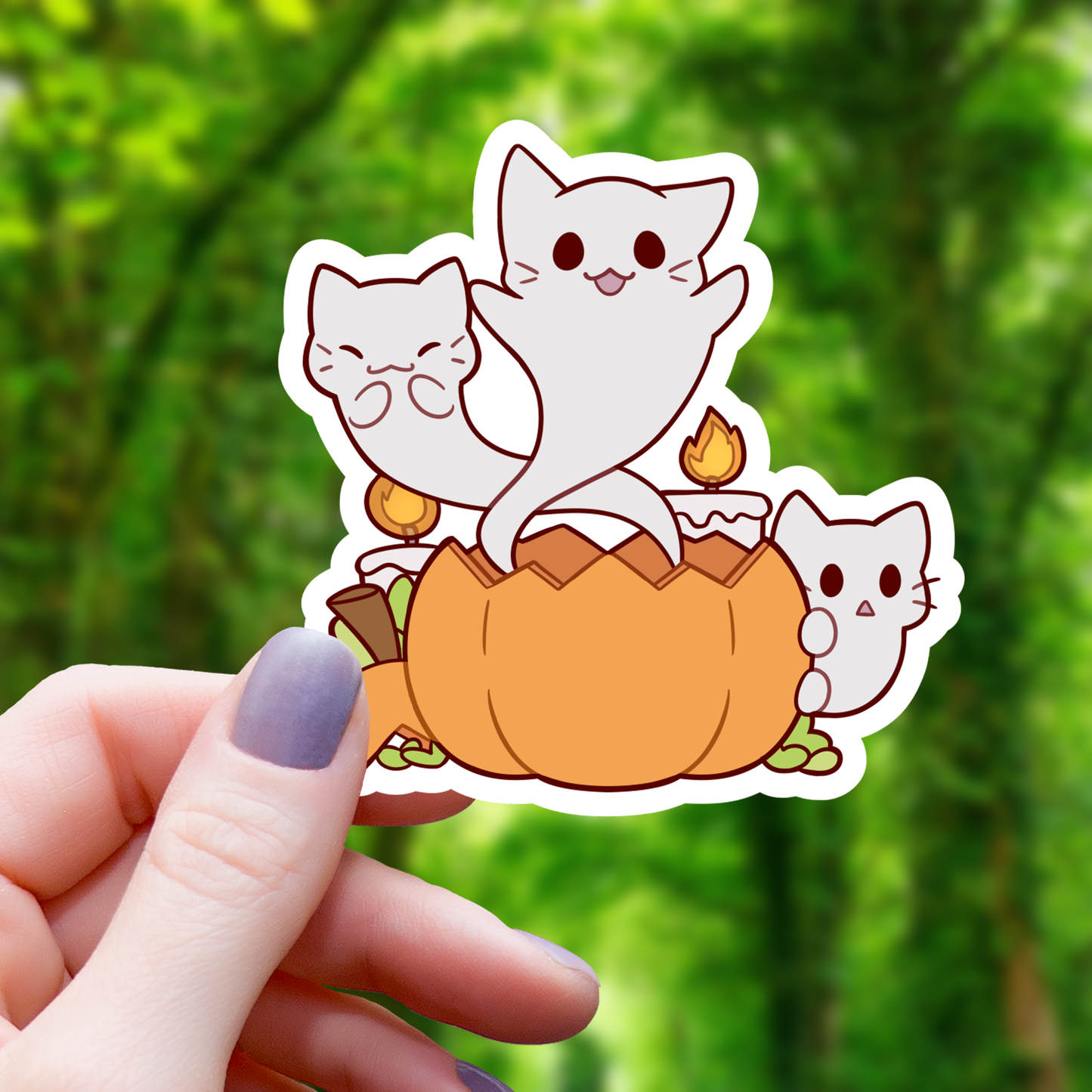 Ghost Cats Coming Out of Pumpkin Sticker