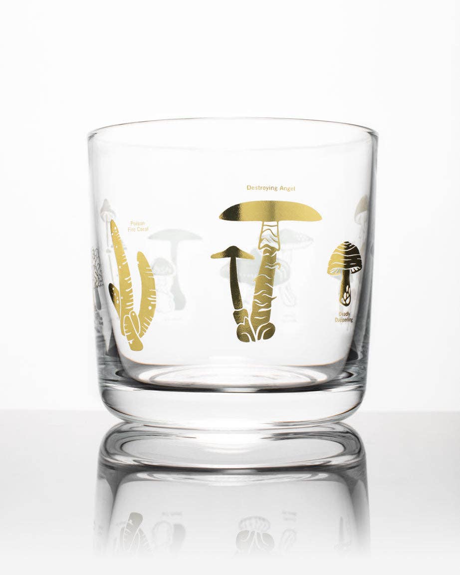 Poisonous Mushrooms Whiskey Glass: Gold Foil