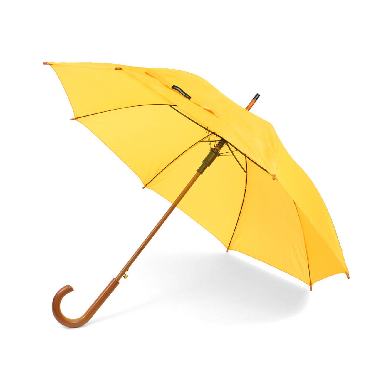 Wooden Auto-Open Umbrella with Metal Frame - Yellow