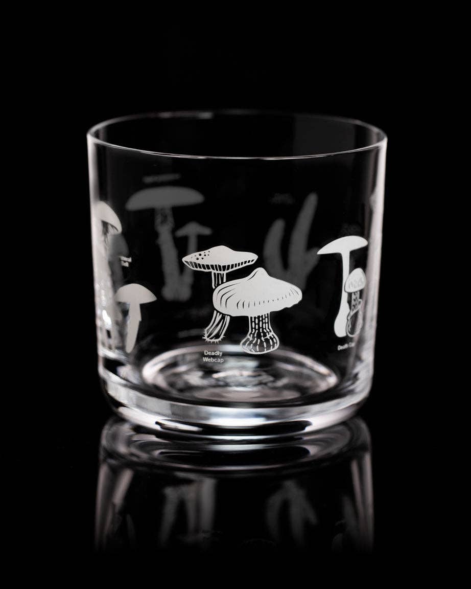 Poisonous Mushrooms Whiskey Glass: Gold Foil