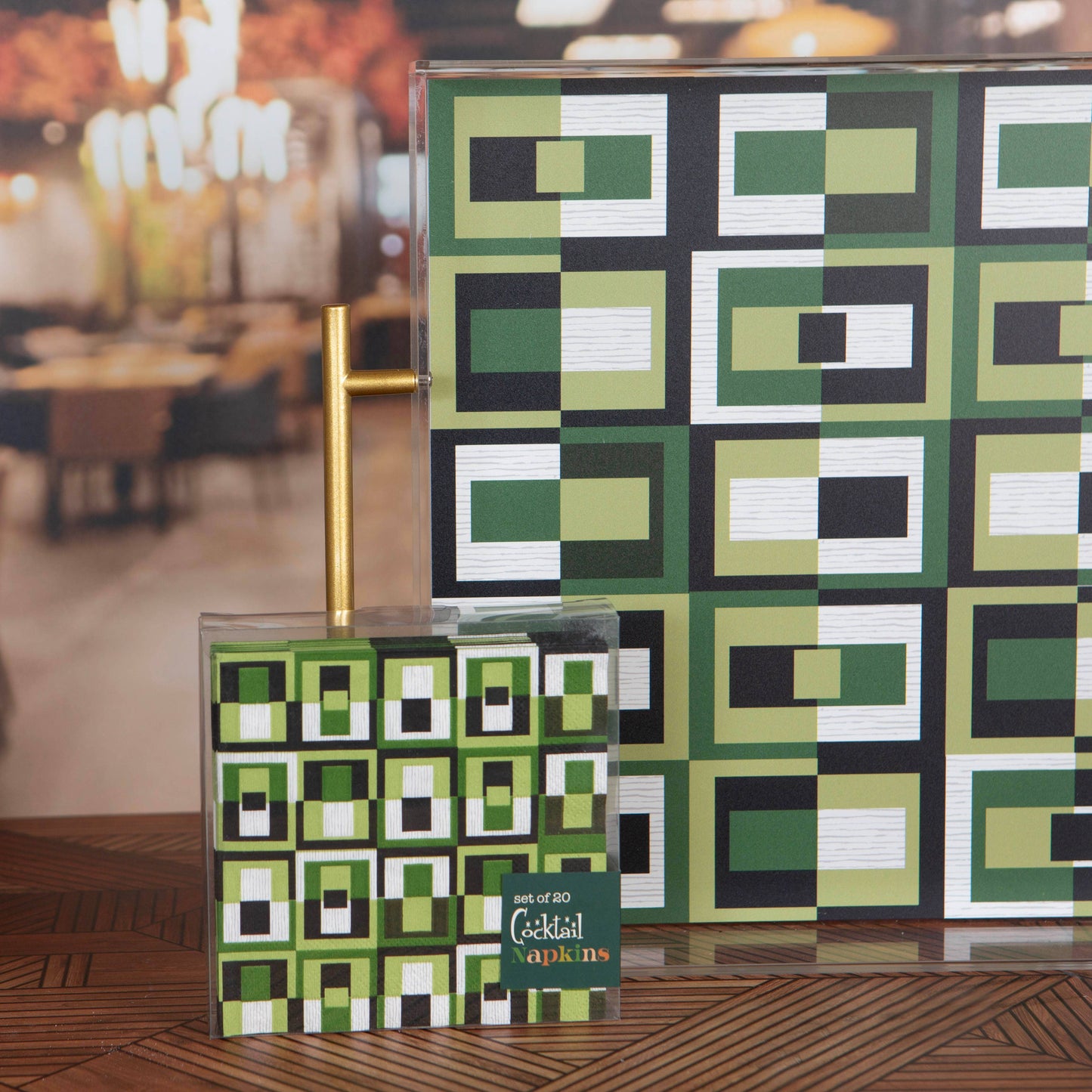 Geometric Square in Rectangle Green Cocktail Napkin