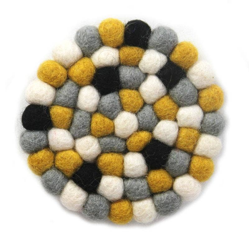 Mustard Felt Ball Coasters - Set of 4