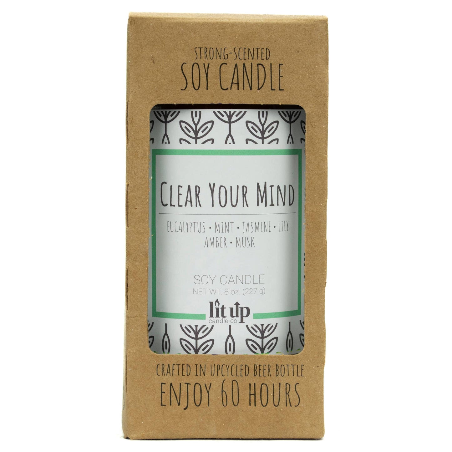 Clear Your Mind scented 8 oz. soy candles in beer bottles