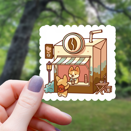 Corgi Coffee Shop Sticker