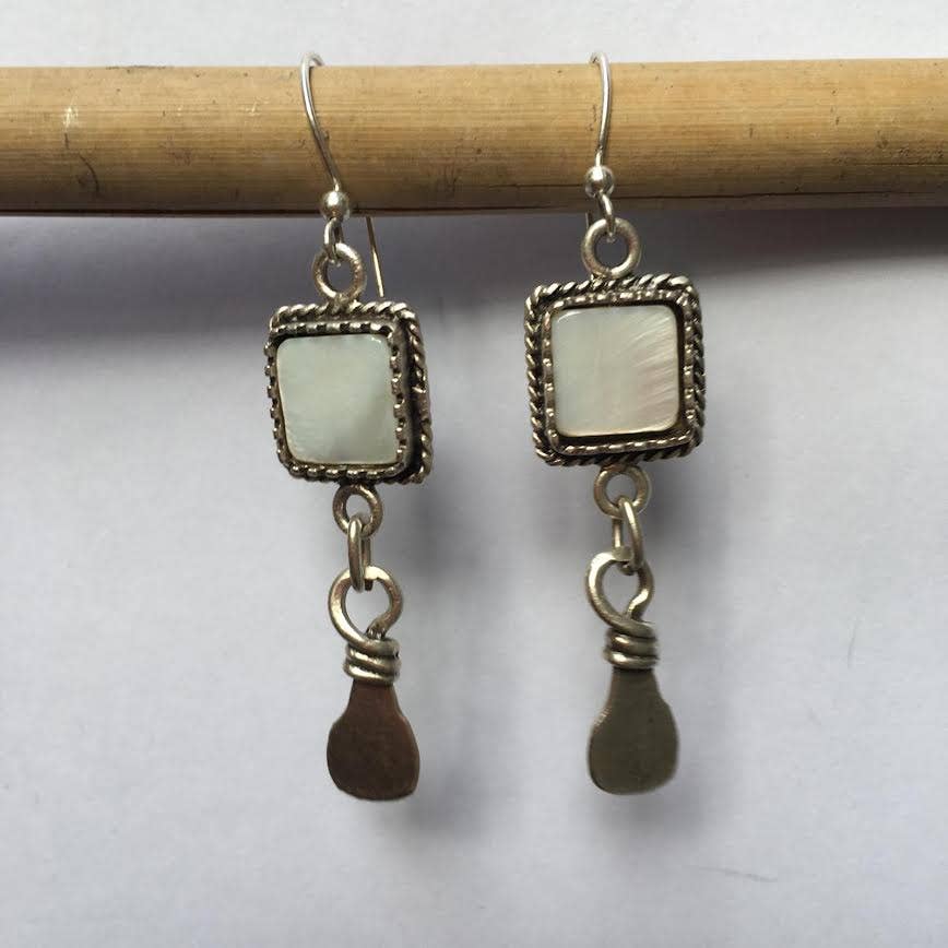 Mystic Square Hand-Cut Stone Earrings