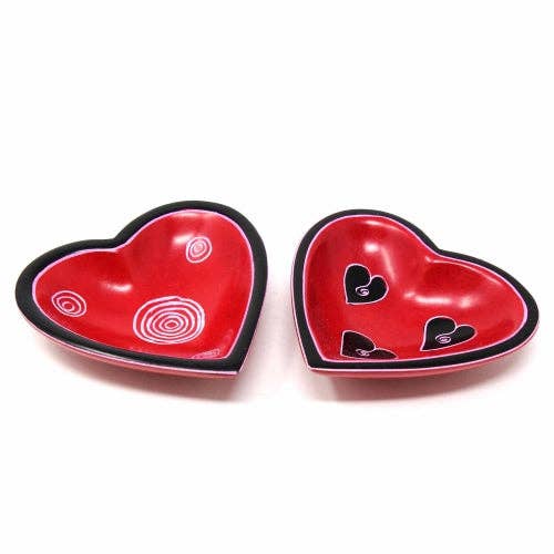 Red Tribal Design Soapstone Heart Bowl