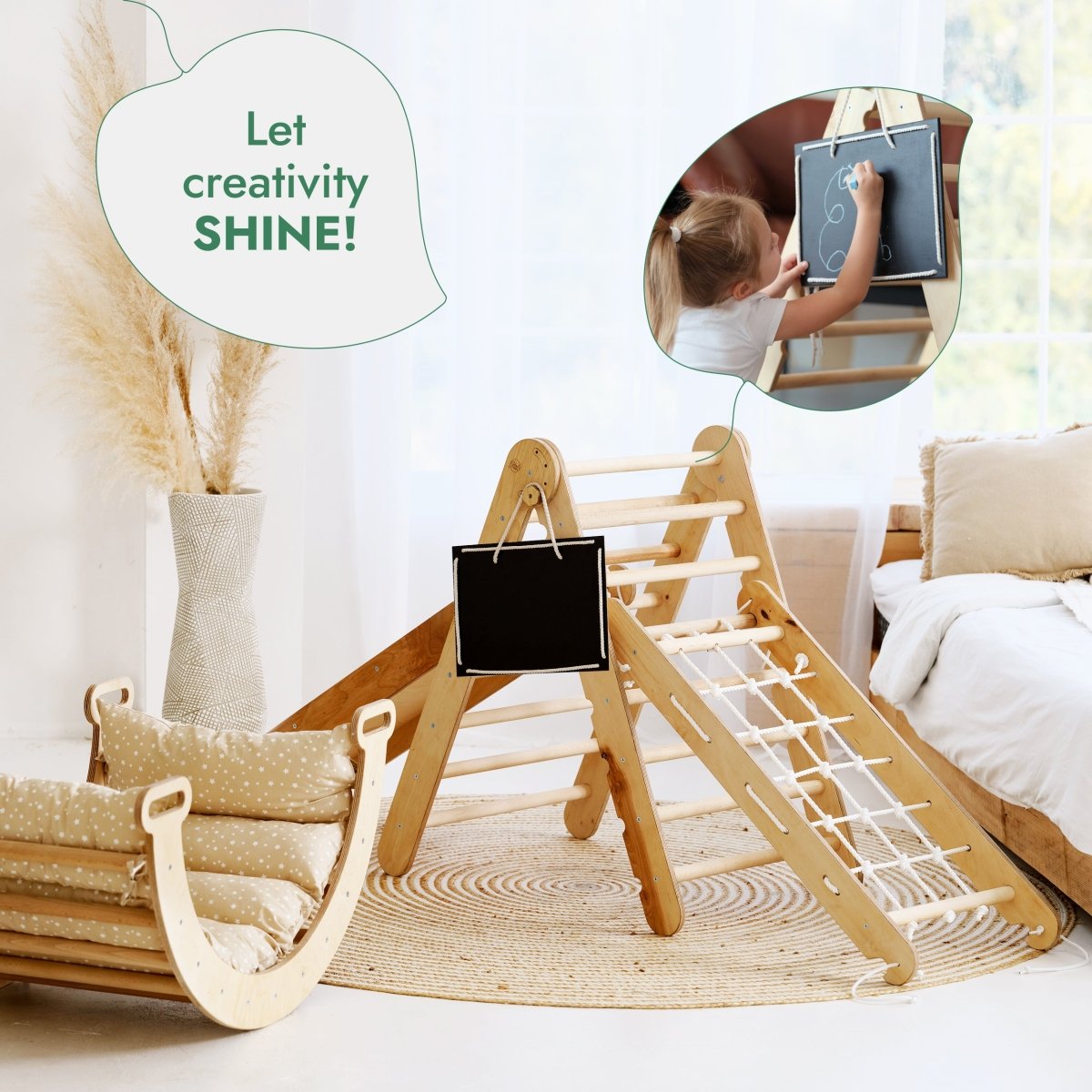 5in1 Montessori Climbing Set: Pikler, Climbing Arch, Slide, Net & Cushion