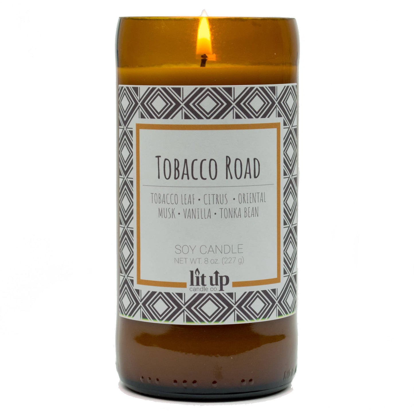 Tobacco Road 8 oz. soy candles in upcycled beer bottles