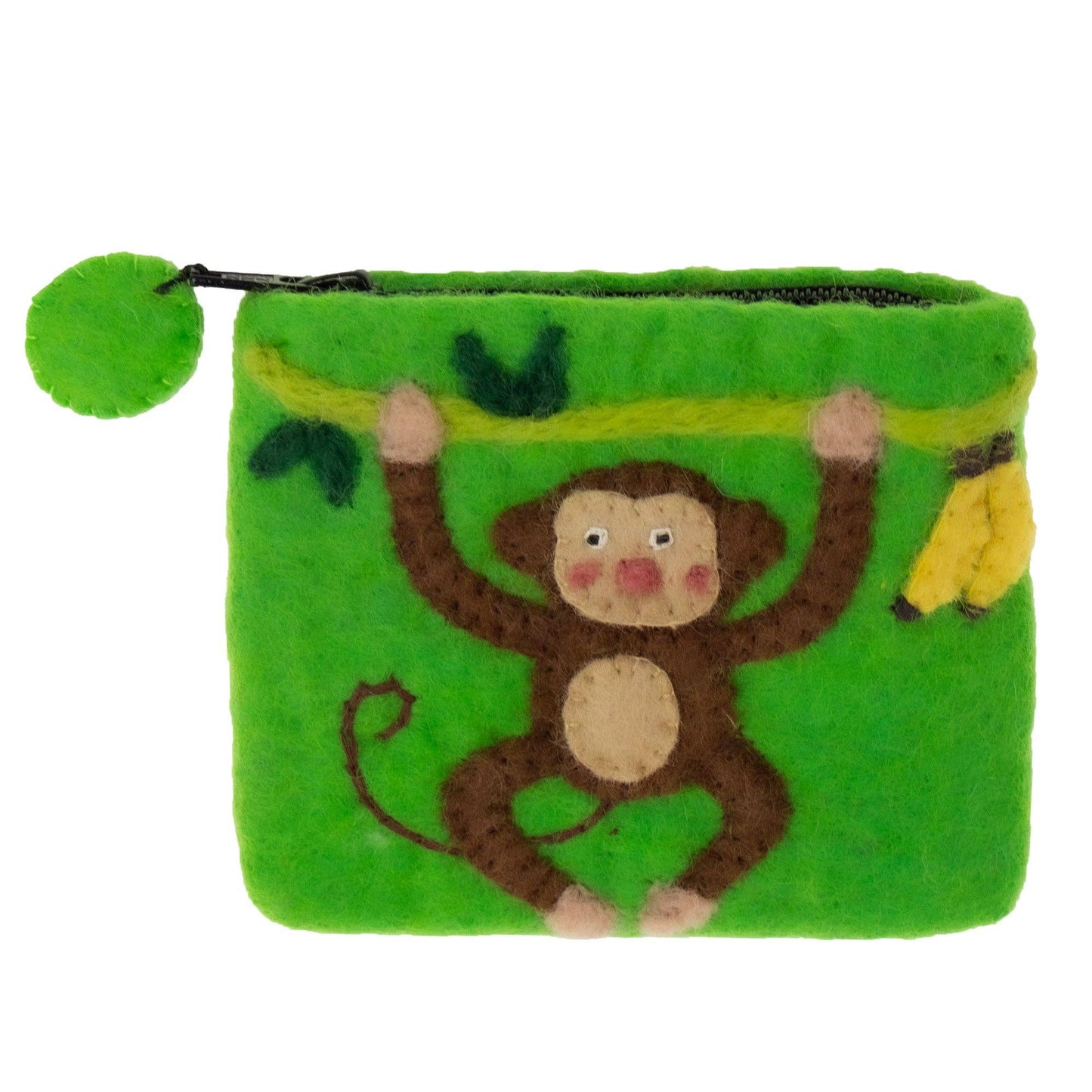 Handcrafted Monkey Felt Zipper Pouch