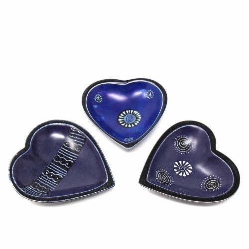 Dark Purple Soapstone Heart Bowl with Tribal Designs