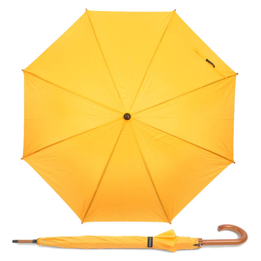 Wooden Auto-Open Umbrella with Metal Frame - Yellow