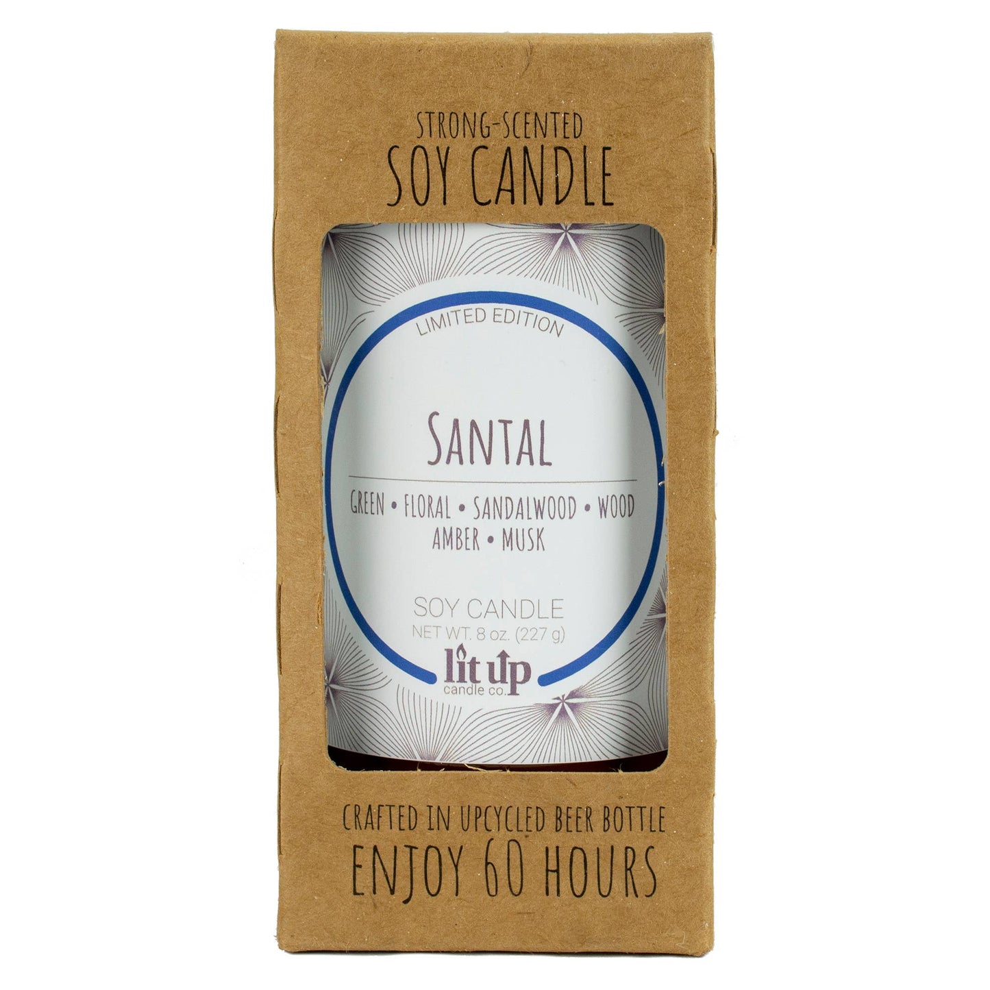 Santal scented 8 oz. soy candles in beer bottles