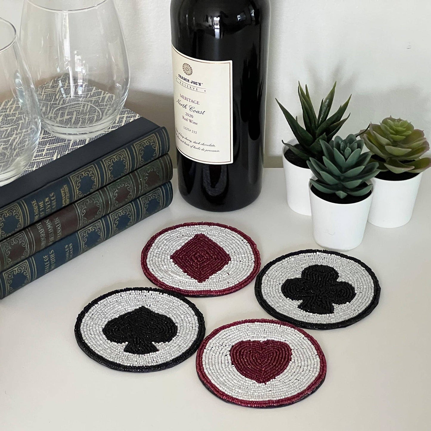 Card Suits Glass Beaded Coasters - Set of 4