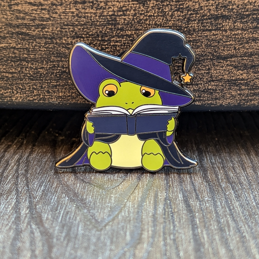 Wizard Frog Reading Book Hard Enamel Pin