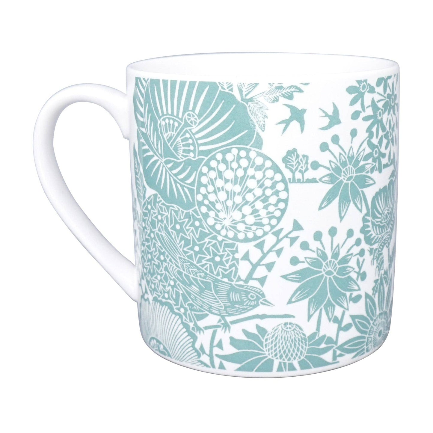 Ceramic Mug Floral Botanical Pattern Bird