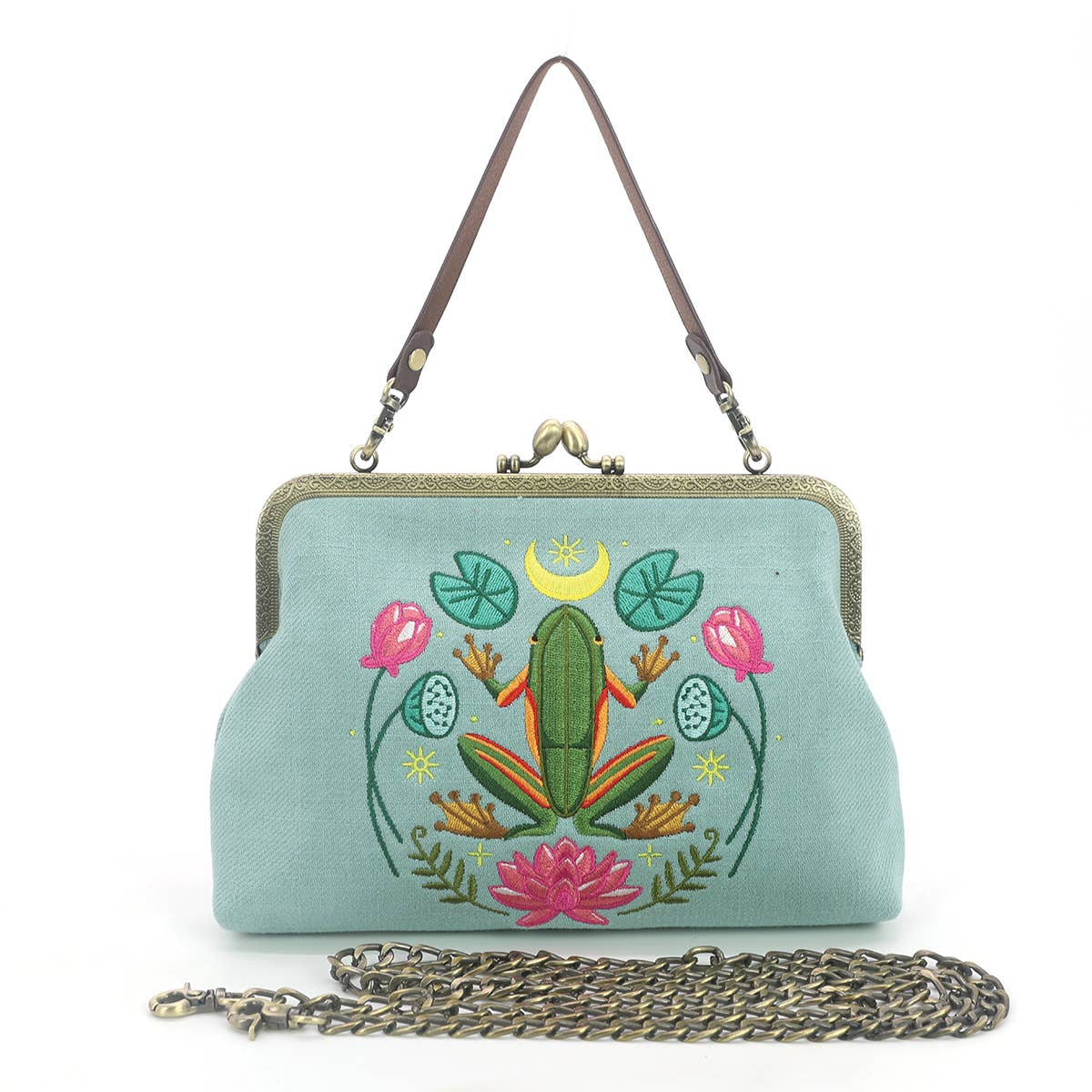 Frog in the Lily Pond Kiss Lock Bag