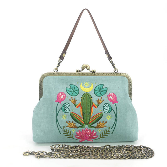 Frog in the Lily Pond Kiss Lock Bag