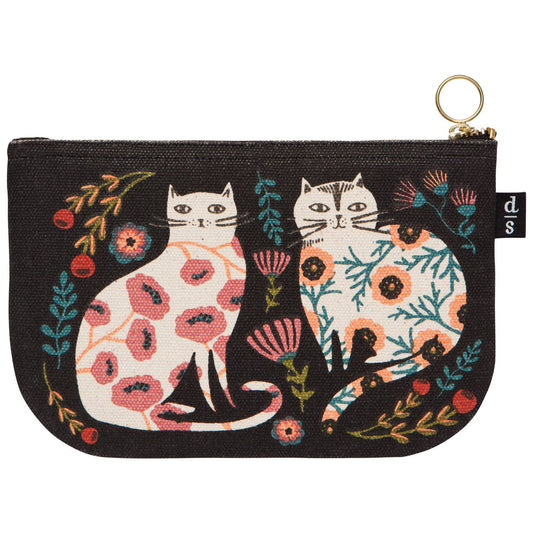Black Zipper pouch with 2 cats design on a white background