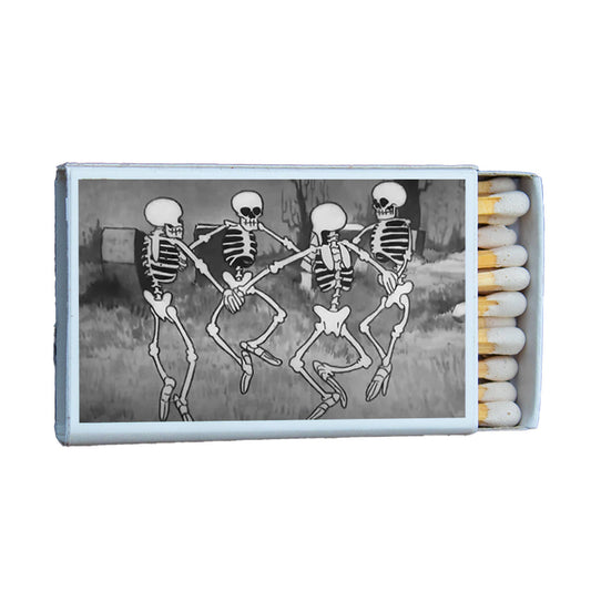 Matchbox with skeleton design on a white background