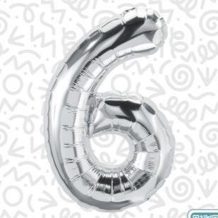 34" Silver Number 6 Foil Balloon (D)