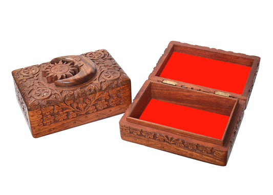 Sun & Moon Carved Wooden Box