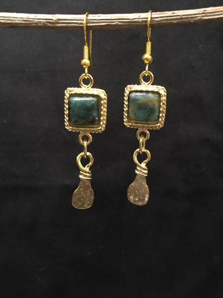 Mystic Square Hand-Cut Stone Earrings