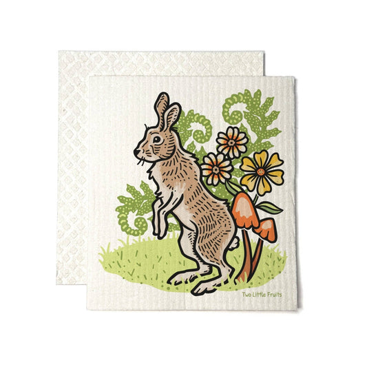 Swedish Dishcloth with a rabbit design on a white background