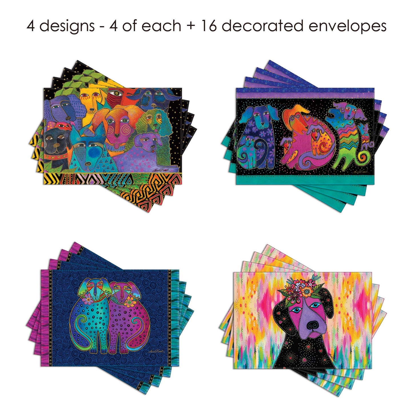 Notecards - Laurel Burch Dogs - Box of 16 Cards & Envelopes