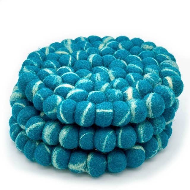 Blue Marble Felt Ball Trivet
