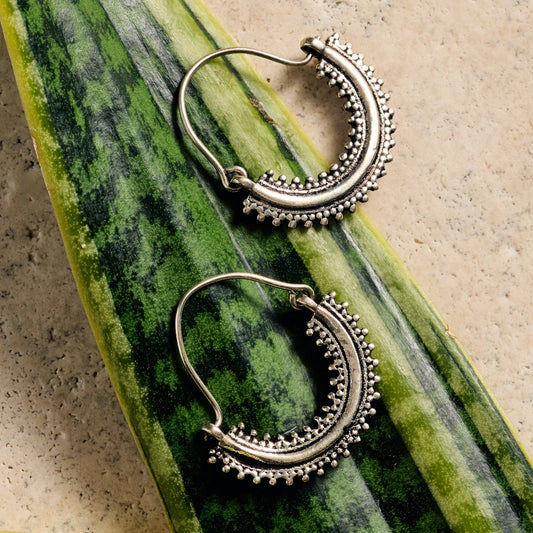 Manake Silvertone Arc Dangle Earrings