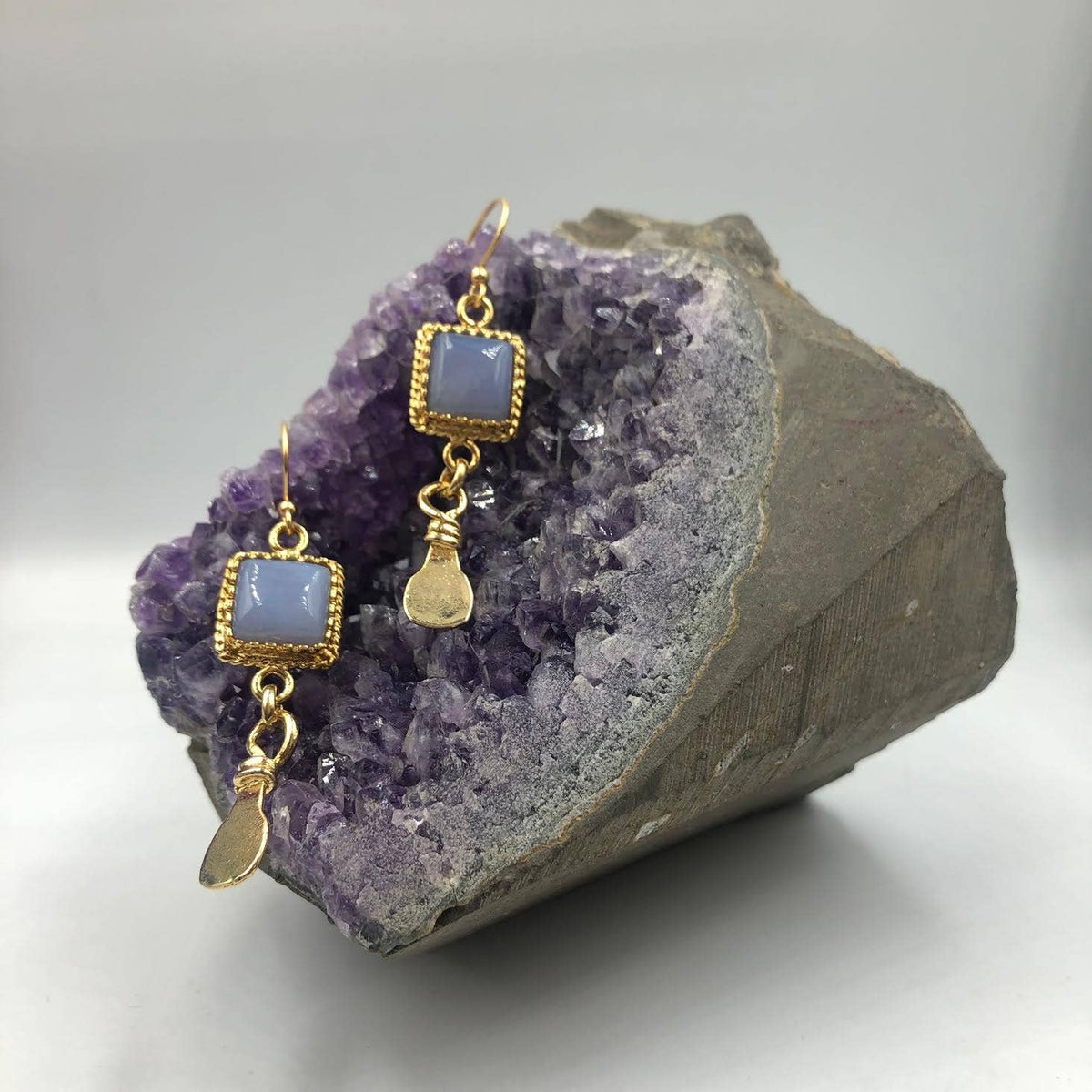 Mystic Square Hand-Cut Stone Earrings