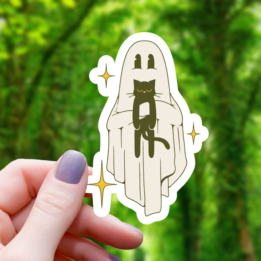 Ghost Holding Black Cat Sticker