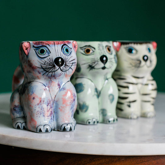 Hand-Painted Guatemalan Ceramic Cat Coffee Mug