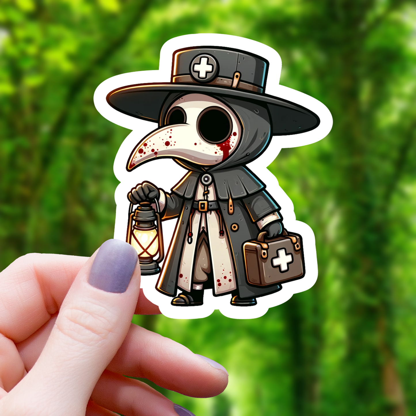 Chibi Plague Doctor With Lantern Sticker