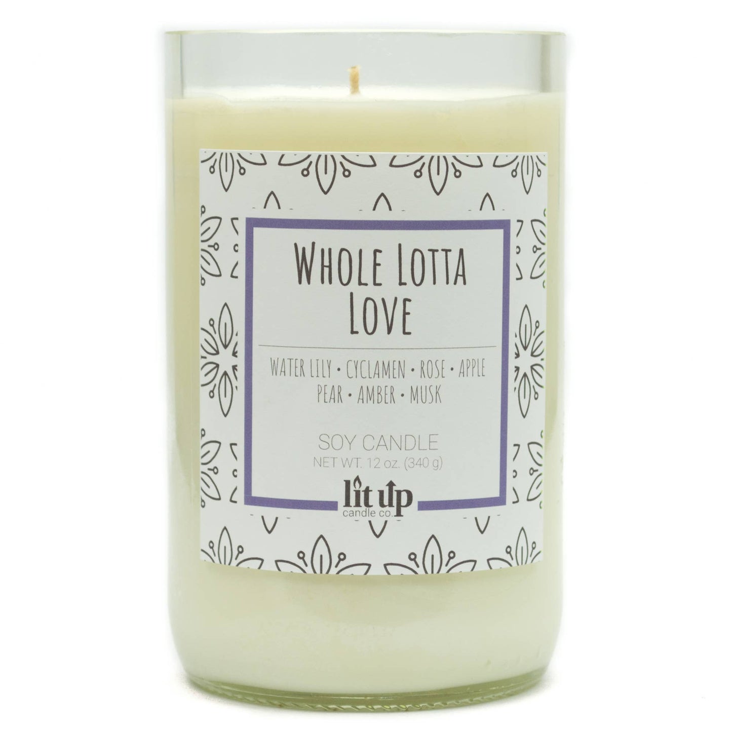 Whole Lotta Love scented 12 oz soy candles in wine bottles