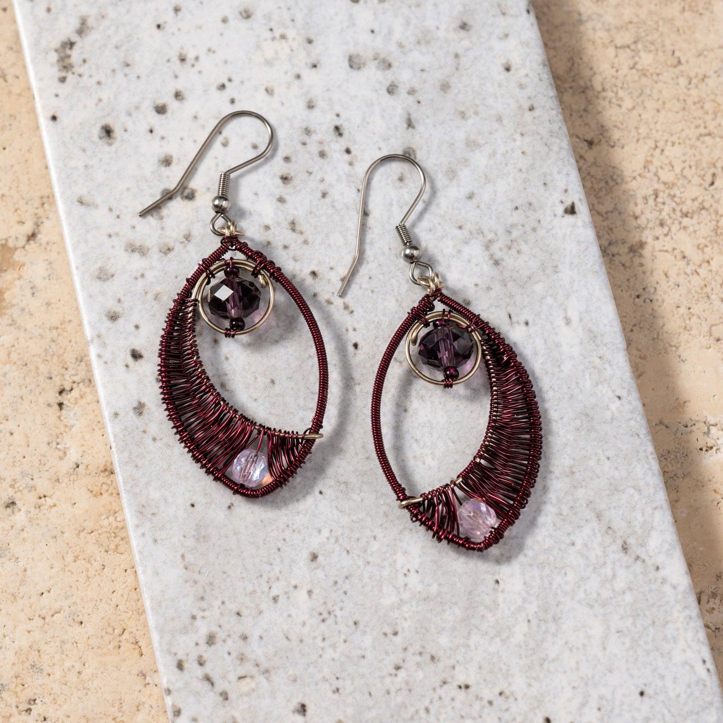 Ojo Purple Wire Wrapped Earrings