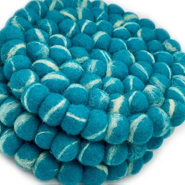 Blue Marble Felt Ball Trivet