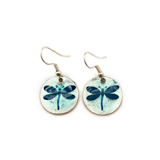 Dragonfly in Teal/Aqua Pewter Earrings