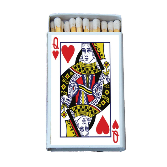 Matchbox with Queen of Hearts design on a white background