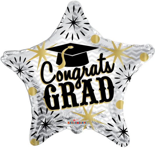 18" Congrats GRAD Star Foil Balloon - White