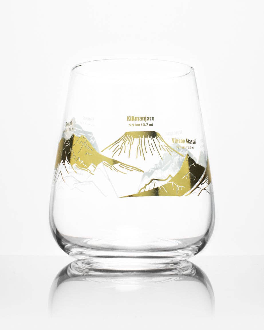 Mountain Peaks of the World Wine Glass: Gold Foil