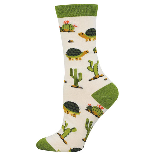 White Socksmith socks with turtles and cactus images on a white background