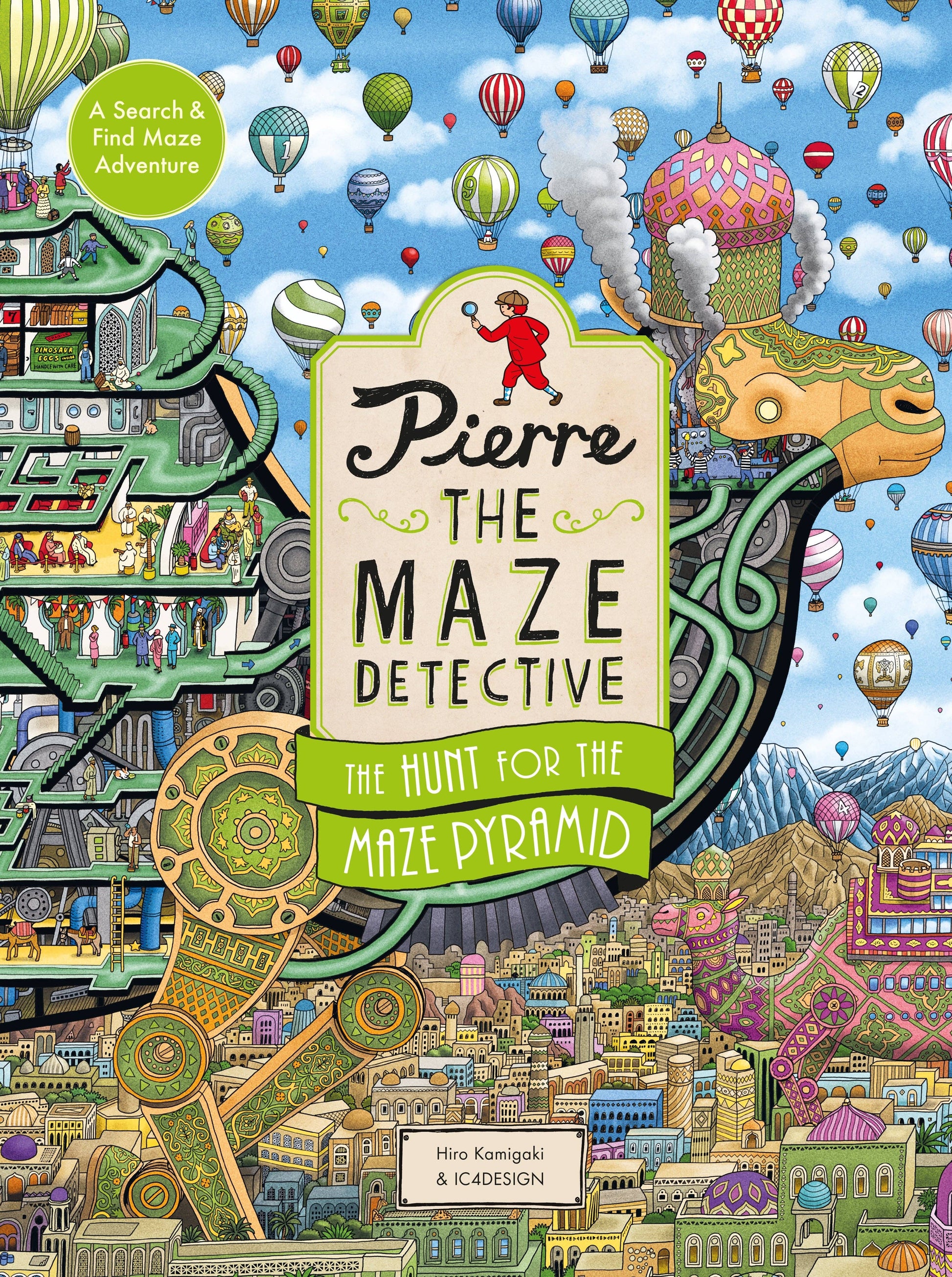 Book cover of 'Pierre the Maze Detective: The Hunt for the Maze Pyramid' with colorful illustrations and text.