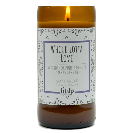 Whole Lotta Love scented 8 oz. soy candles in beer bottles