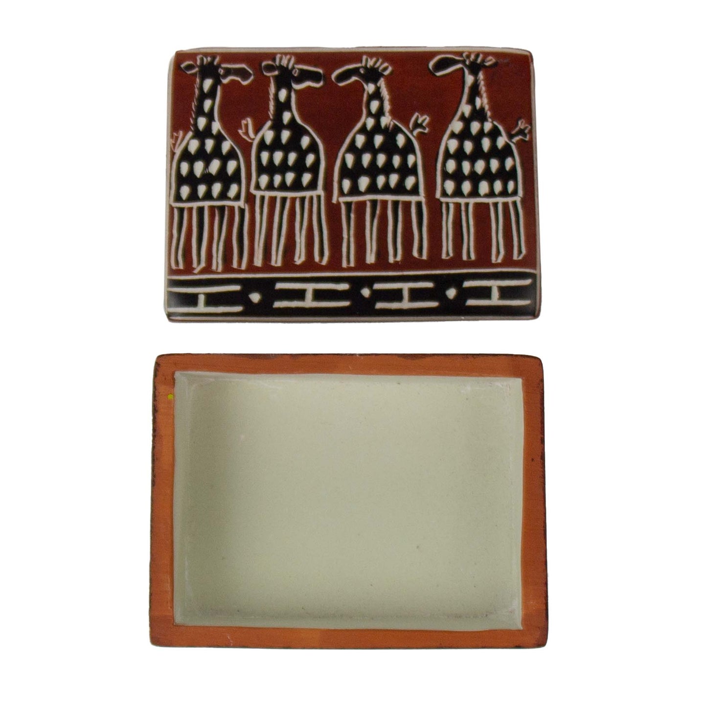 Soapstone Carved Box Brown Mudcloth Giraffes