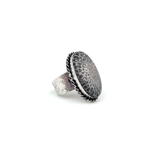 Black Fossil Coral Stone Ring