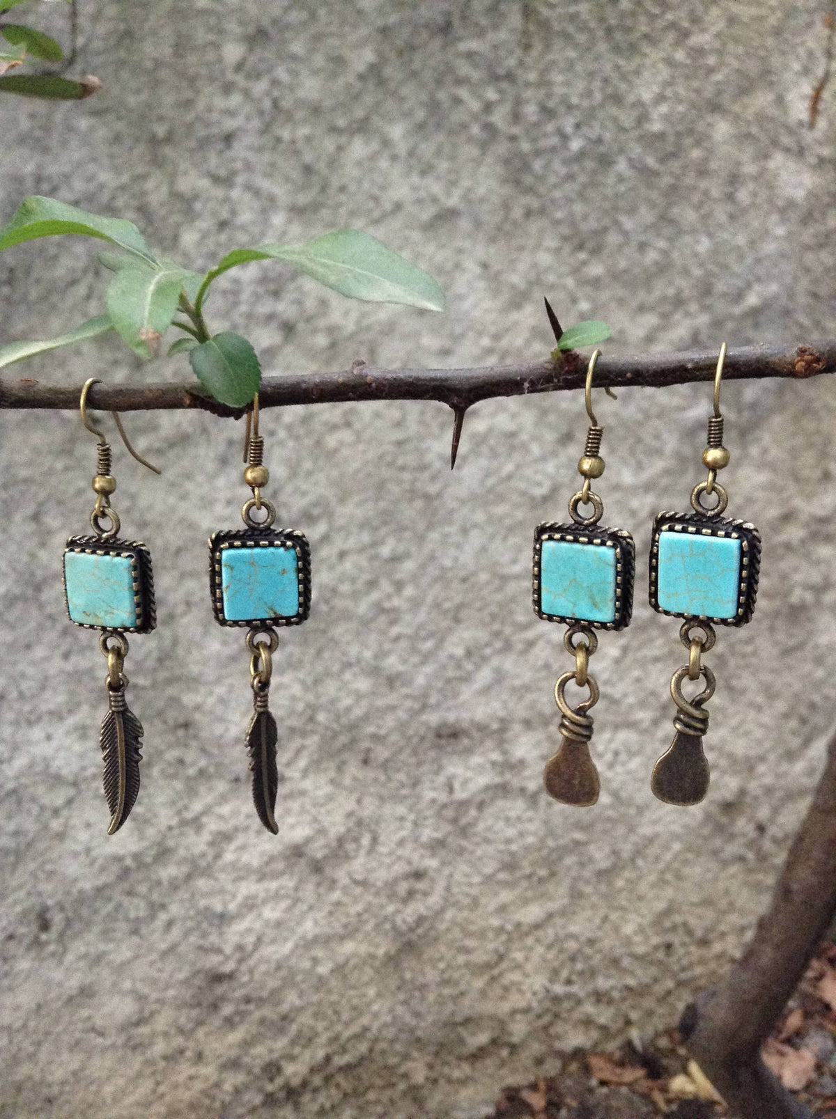 Mystic Square Hand-Cut Stone Earrings