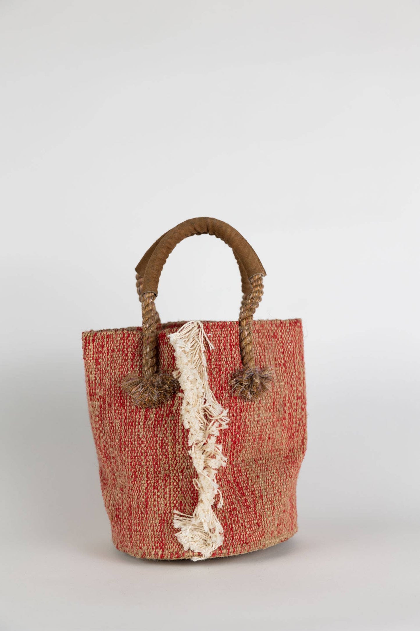 Jute & Cotton Bucket Bag - Red