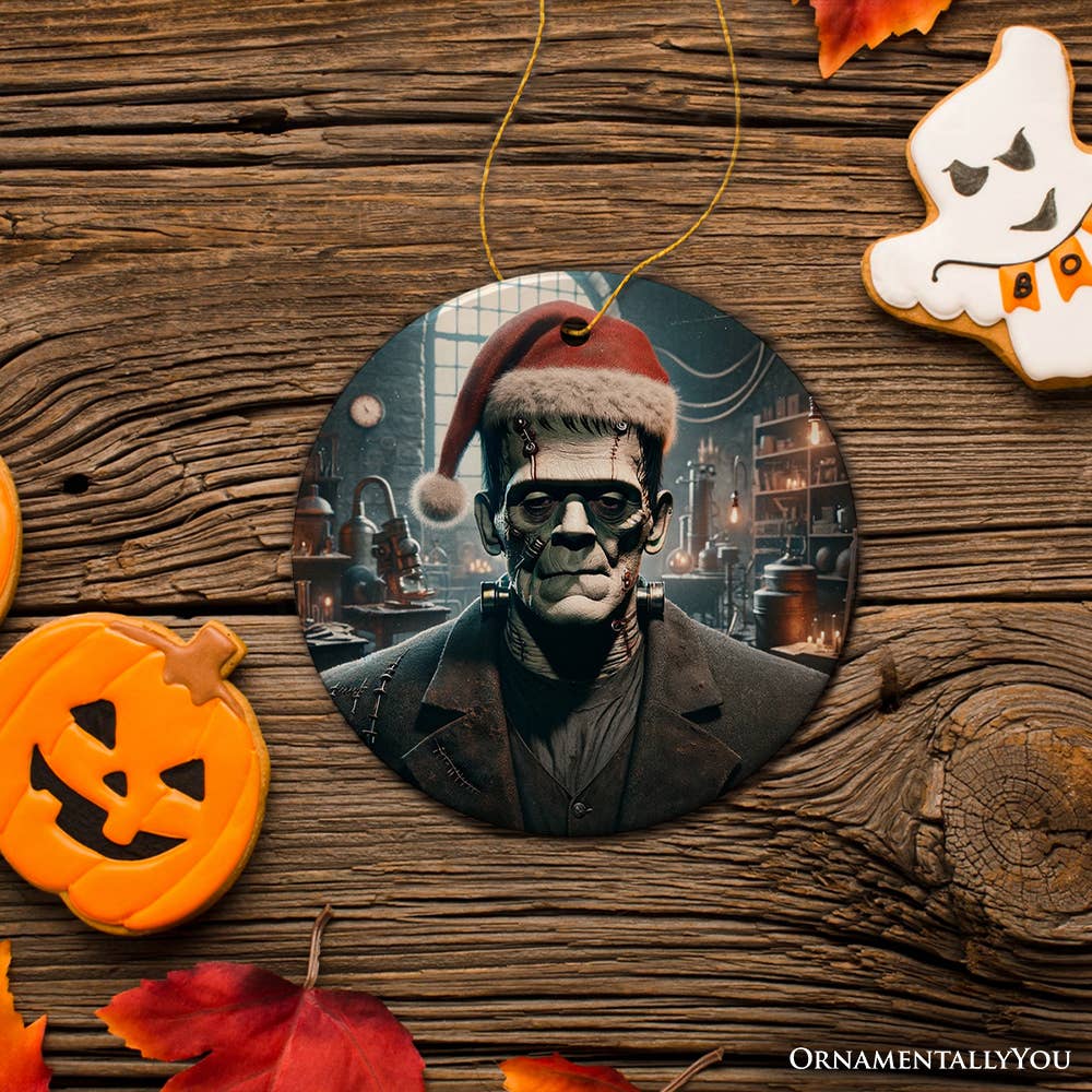 Frankenstein with Santa Hat Ornament